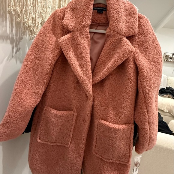 BNWT FRENCH CONNECTION Women's Coral Pink Teddy Coat XS - Picture 4 of 4